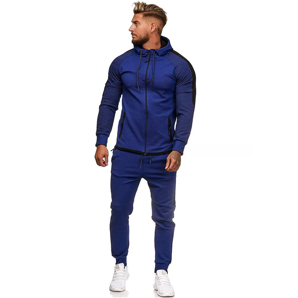 Plus Size Men's Stripes Contrast Color Splicing Tracksuit Casual Zipper Cardigan And Sweatpants 2 Piece Set Fitness Ropa Hombre