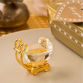 

50PCS Choice Crystal Baby Carriage with Gold Wheel in Gift Box Golden Themed Wedding&Bridal Shower Favors Baby Party Giveaways