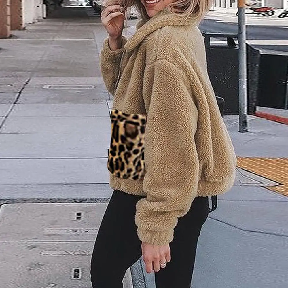 Plush Lambskin Coat Women Winter Fluffy Fashion Vintage Leopard Long Sleeve Lapel Fake Fur Coat Warm Soft Female Overcoat