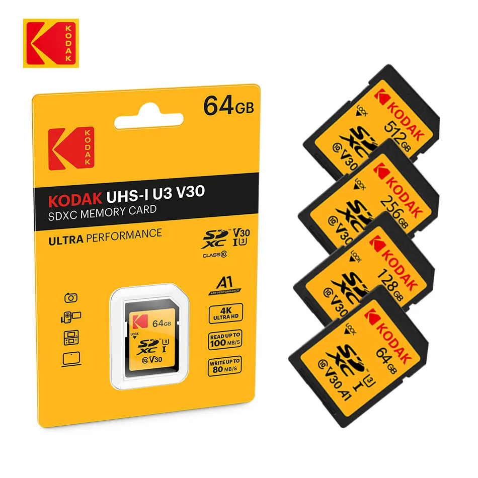 KODAK ޸ ī ͽƮ SDHC/SDXC SD ī 4K UHD 32GB 64GB 128GB 256GB C10 U3 V30 R90MB/s  devive ÷ ī