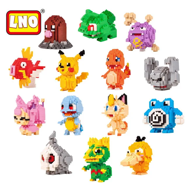 

22 Lno Nano Blocks Action Figures Kawaii 3d Pikachu Japan Anime Cartoon Plastic Building Bricks Game Diy Model Educational Toys