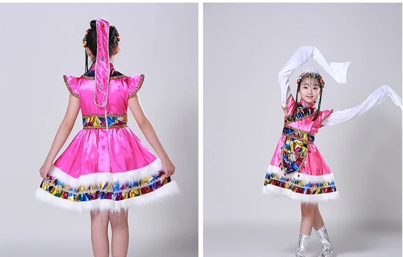Children National Minority Nation Costume CHILDREN'S Performance Wear Tibetan Clothes Tibetan Dance Costume Long White Silk Slee