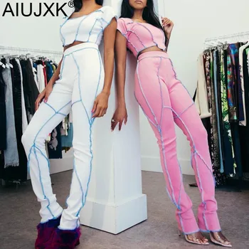 

AIUJXK Summer Tracksuit Women 2020 New Arrival Fashion Streetwear White Pink 2 Two Piece Set Women Crop Top And Pants Clothes