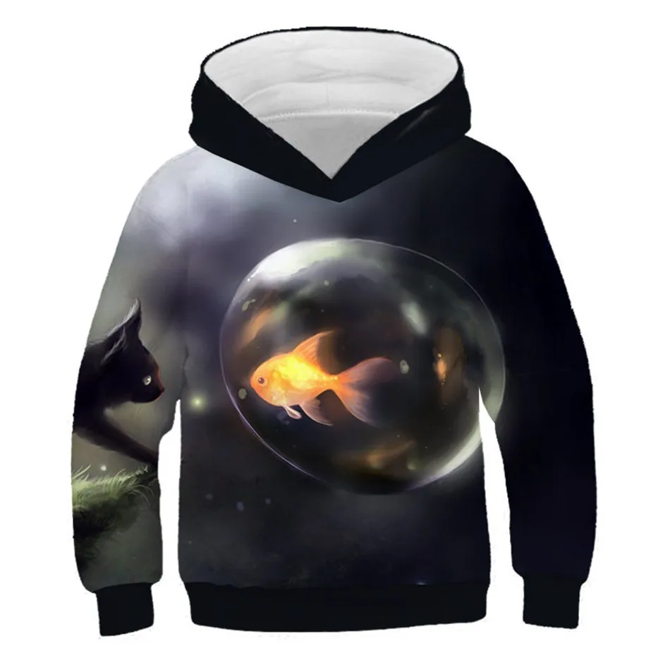Crianças com Capuz Anos de Idade Meninos Meninas Hoodies Adorável Animal Óculos Anime Gato Coelho Peixe Impressão Camisolas Pulôver 4-13 3d 17 Agasalhos e moletons