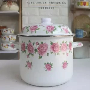 Кастрюля для супа, молочный горшок, эмалированный горшок, 9.5л, толстая пароварка, большая кастрюля для тушеного риса, баррель, пароварка, кухонные кастрюли и сковороды, керамические - Цвет: 24cm 6.5L