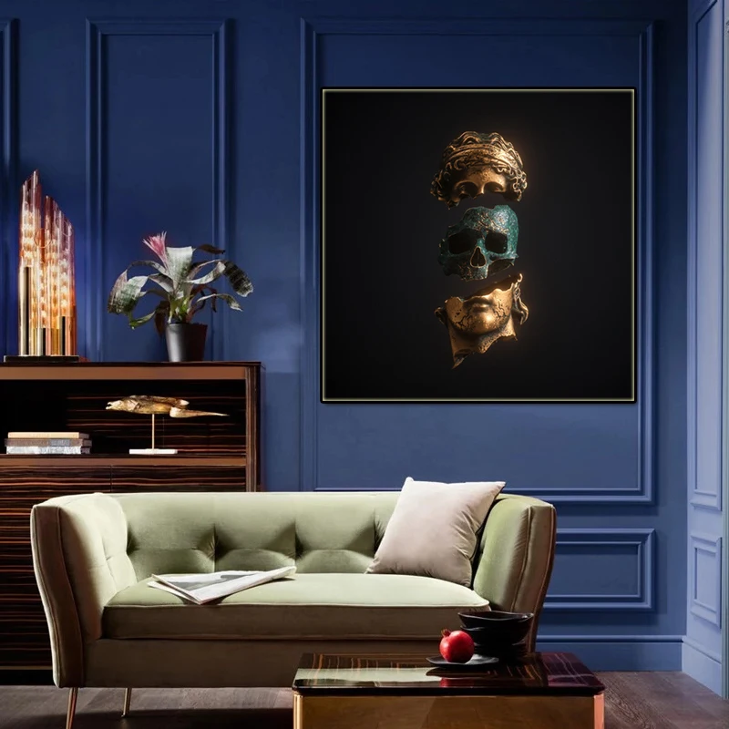 Canvas Painting wall art HD Bronze David Head and Skull Posters Nordic Celebrity statue picture Hoom Decor Modern art painting