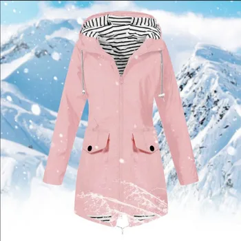 

2019 Hot Slim Autumn Womens Coat Elegant Waterproof Rain Jacket Outdoor Plus Solid Color Hooded Raincoat Windproof Zipper Coat