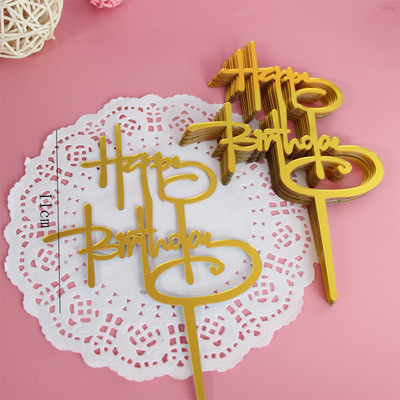 Cake Decorations Topper Acrylic Happy Birthday Cake Topper Sign Boy&Girls Birthday Cakes Dessert Decor Cakes Decor Supplie