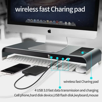 

Monitor Stand Organizer USB 3.0 Transfer Data Charging Aluminum Metal Monitor Stand Computer Screen Riser Desk Holder