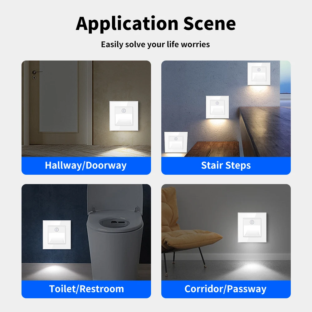 UBARO pannello in vetro temperato sensore a parete luce balcone corridoi scale induzione del corpo umano PIR Motion Led Step Lamp Ac100-240V