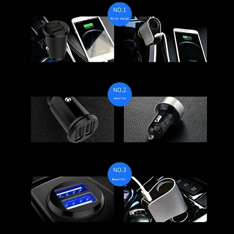Car Mini Dual USB Car Charger For Phone 5V 3.1A Auto Charger Adapter Car-Charger For Mobile Phone Tablet 2 Port Car Charging