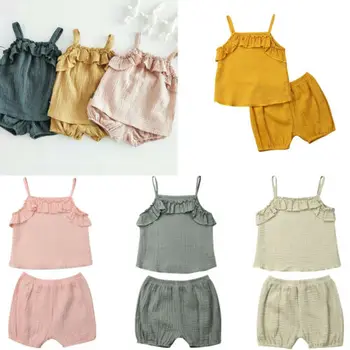 

Bbay Girls Summer Clothing Sets Soild Cotton Sleeveless Top Tank Vest Short pants 2Pcs Outfits For Newborn Girls Clothes Suits