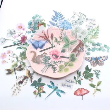 

KLJUYP 50pcs Beautiful Plants Vellum Paper Stickers for Scrapbooking DIY Projects Junk Journal Planner Card Making Crafts