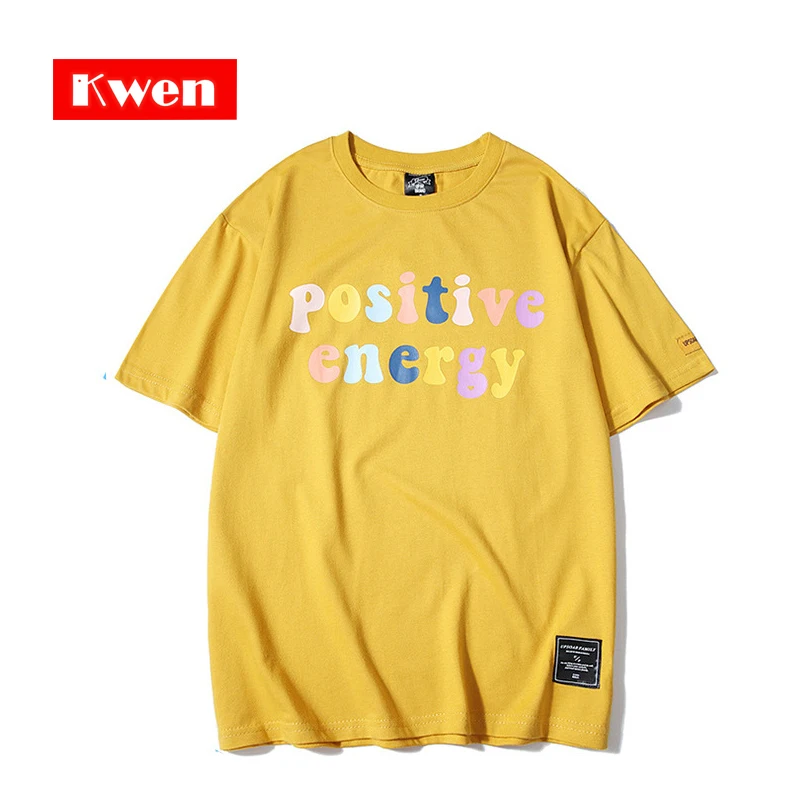 Yellow Футболка с коротким рукавом, хлопок, Мужская Футболка Harajuku, позитивная энергия, красочный принт, хип-хоп футболки, уличная летняя одежда - Цвет: Yellow