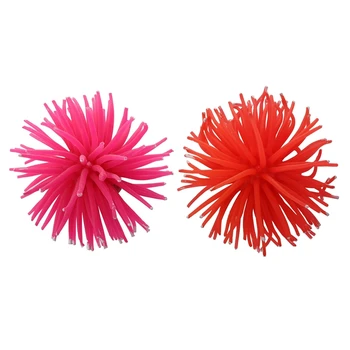 

2 Pcs Silicone Aquarium Fish Tank Decor Artificial Coral Plant Underwater Decoration - Orange & Rose Red
