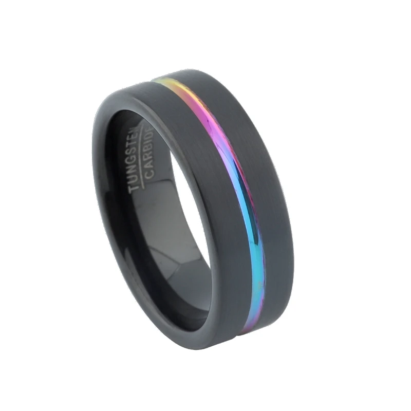 

8mm Black pure Tungsten Carbide Rings for men and women fashion jewelry Unisex Rainbow Line marriage Alliances