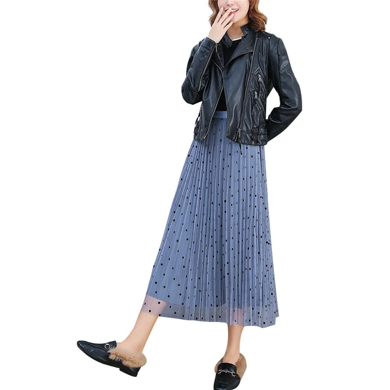 Женская длинная юбка в винтажном стиле, сетчатые прозрачные корейские юбки с принтом в горошек летняя модная Тюлевая юбка с высокой талией Женская повседневная одежда