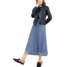 Женская длинная юбка в винтажном стиле, сетчатые прозрачные корейские юбки с принтом в горошек летняя модная Тюлевая юбка с высокой талией Женская повседневная одежда