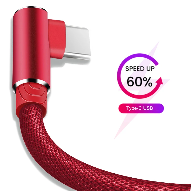 

USB Type C Cable 3M 90 Degree elbow For Huawei Samsung S10 Xiaomi USB C Mobile Phone Cable Fast Charging For USB Type-C Device