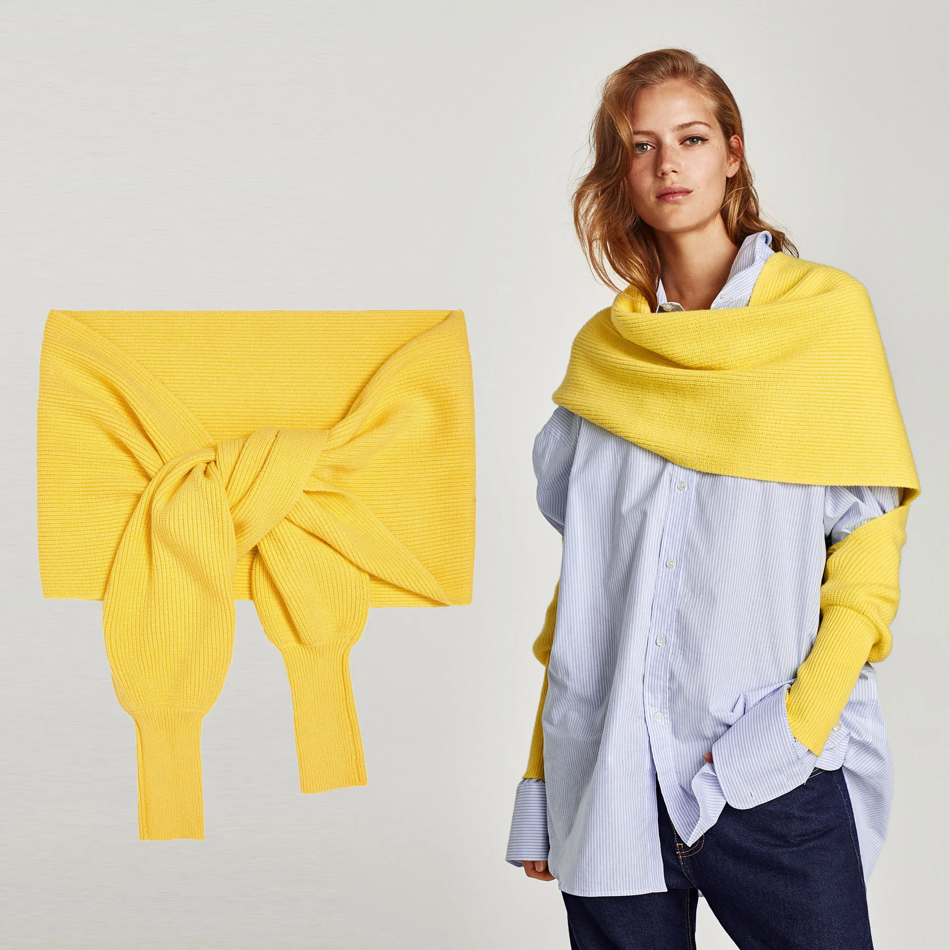 yellow LANMREM осенняя и зимняя новая модная однотонная Супер длинная кашемировая очень большая теплая вязаная шаль PB438 - Цвет: yellow