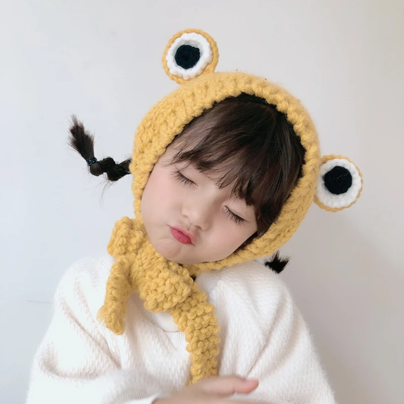YYOUFU модные Фотофон с изображением мультяшной шляпы в форме милой лягушки на зиму в Корейском стиле для детей реквизит для фотосессии, тёплые наушники Вязание шапка для девочки