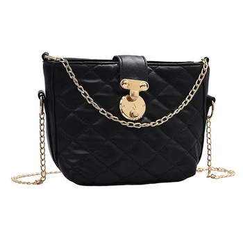 

Women Chain Bucket Shoulder Bag PU Leather Solid Color Casual Handbag Totes Chain Ladies Shoulder Crossbody For Women Bag
