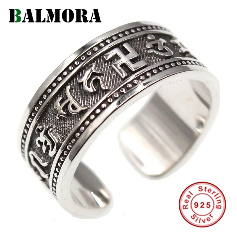BALMORA Настоящее 925 пробы серебряные ювелирные изделия шесть слов буддистские кольца для мужчин и женщин подарок высокое качество серебряное кольцо