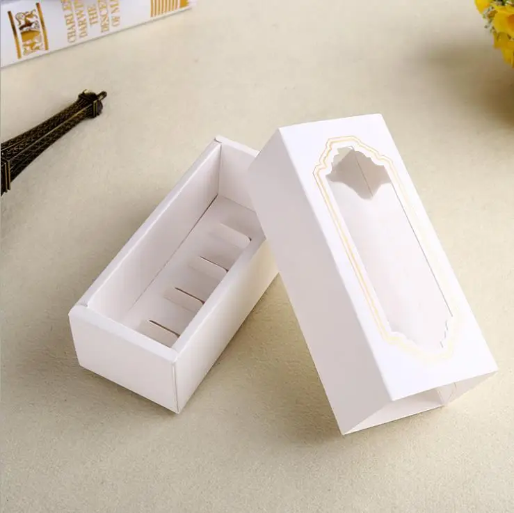 

10pcs White Macaron box with transparent window dessert macarons pastry packaging boxes in 2 sizes