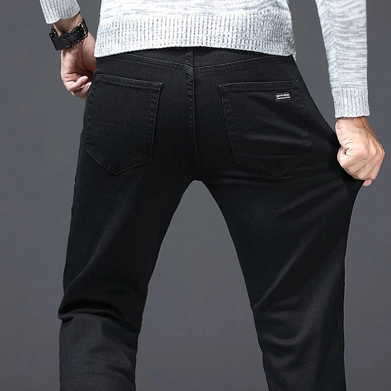 flannel lined jeans 2021 Winter New Thick Fleece For Cold Men Warm Slim Jeans Elasticity Skinny Black Jeans Fashion Casual Pants Trousers bootcut jeans men