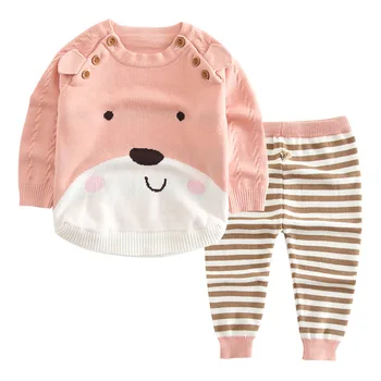 

Newborn Clothing Sets Children Knitted Pullover Birthday Suit Boys Girls Tracksuits Cute Cartoon Kids Sport Top +Pants 2pcs Set