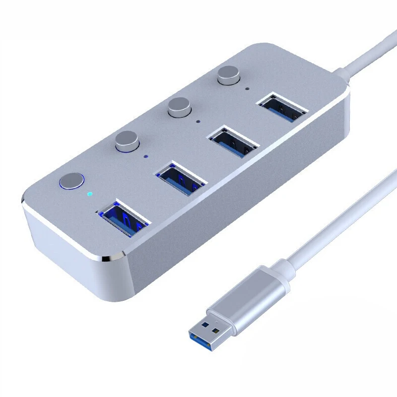 silver Basix USB HUB 3,0 4 порта высокоскоростной USB3.0 разветвитель концентратор с 5 в постоянного тока порт питания отдельные переключатели ВКЛ/ВЫКЛ для ПК ноутбук Настольный - Цвет: silver