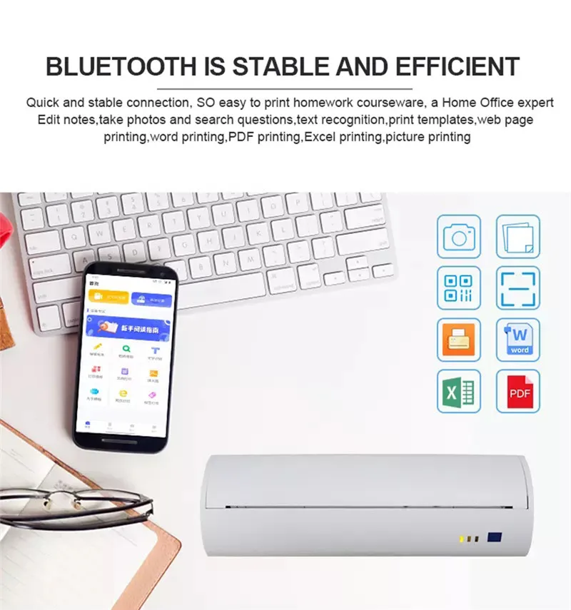 A4 Portable Inkless Printer Mini Document Thermal Printers Barcode Bluetooth IOS Android PC Support PDF File A4 Paper Impresoras phone mini printer