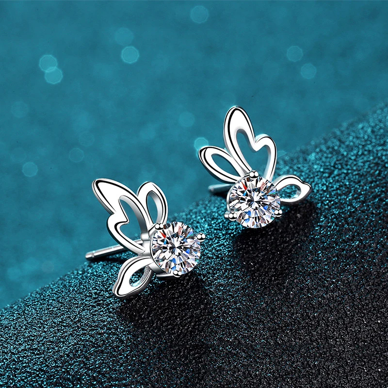

BOEYCJR 925 Butterfly Silver 0.3/0.5ct D Color Moissanite VVS Fine Jewelry Diamond Stud Earring For Women Gift