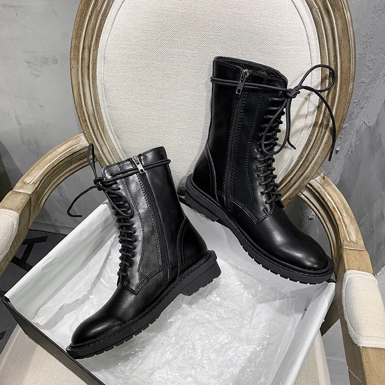 

Boots Woman 2019 Flat Bottom Boots Genuine Leather Short Boots Knight Boots Boots