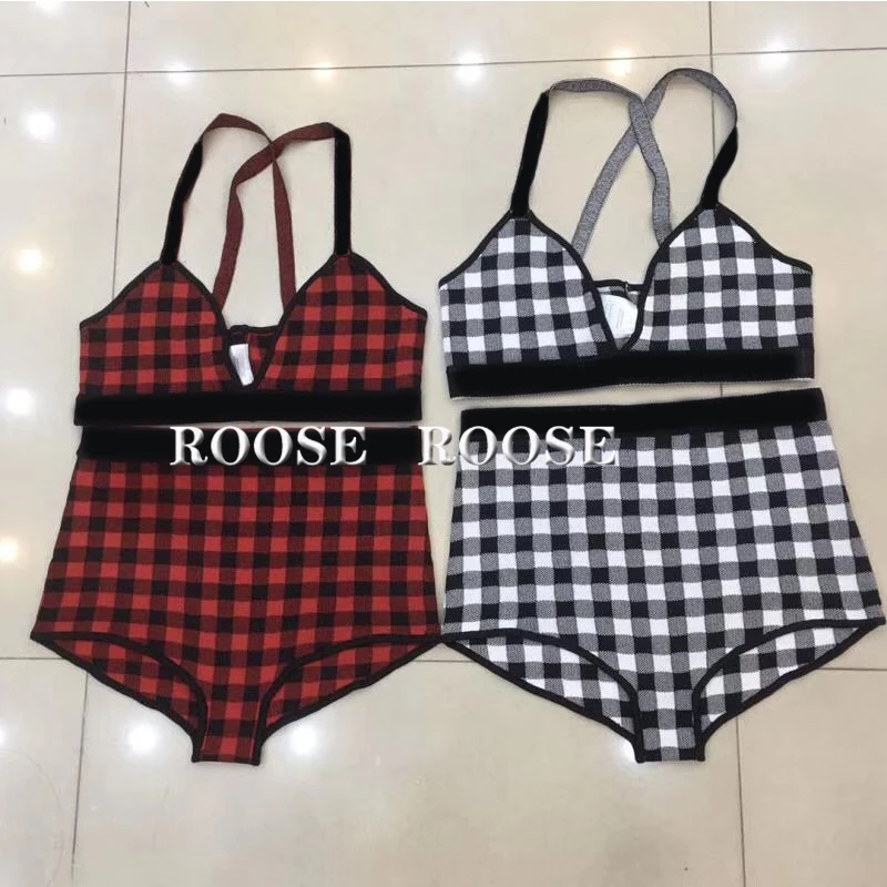 lady letter Crop top set Sexy street Wear V-Neck knitting Underwear set women Cloth Sleeveless