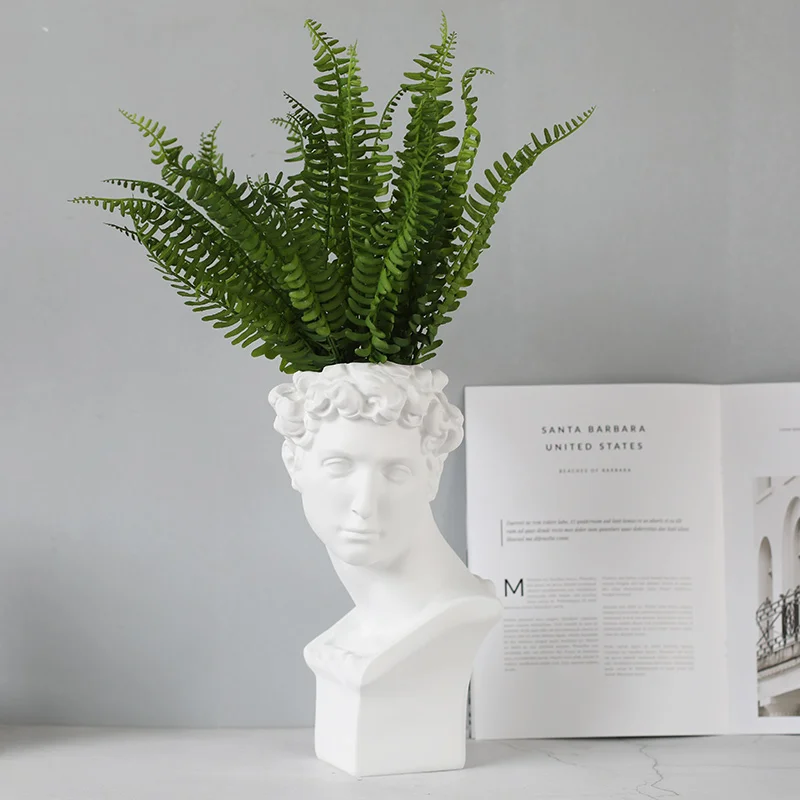 Ancient Greek White Resin Flowerpot Portrait Decoration Gypsum David Vase Dry Flower Simulation Sculpture Soft Garden Ornament