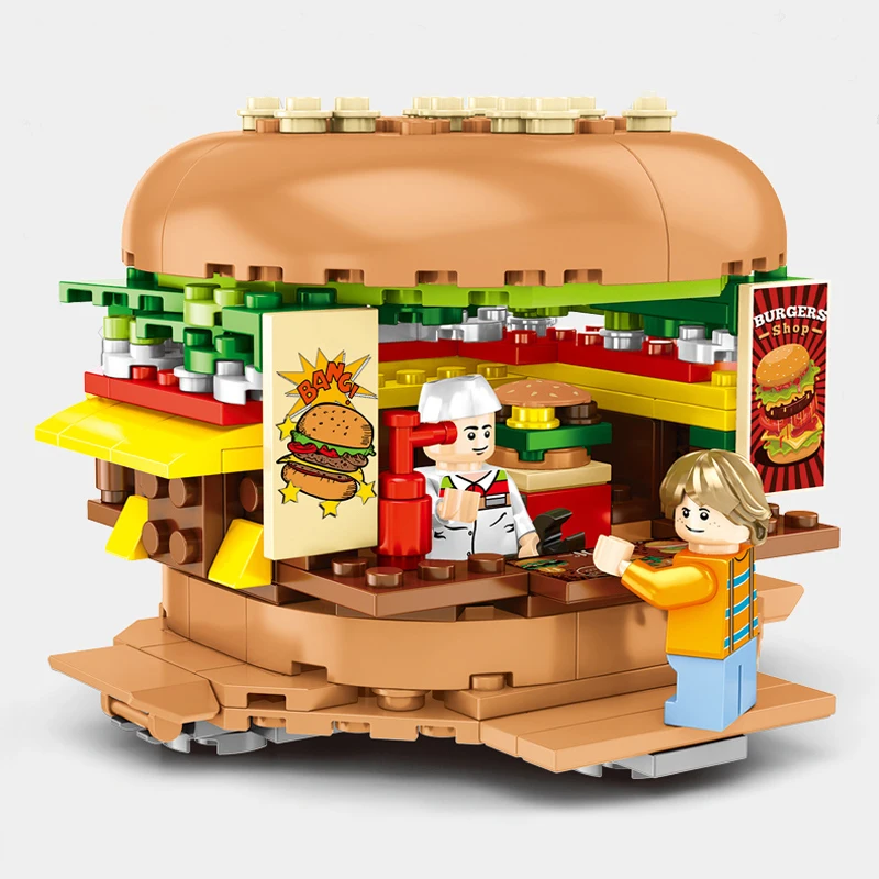 

SEMBO Children's Puzzle Building Block Mini Street View City Hamburgers Snack Shop Assembled Toys For Boys And Girls 601055