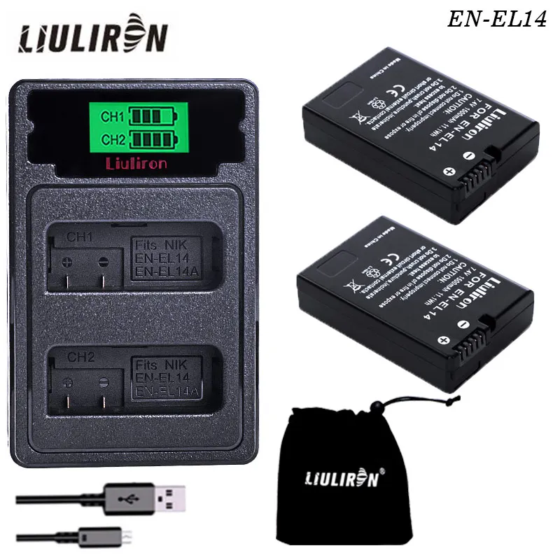 charger and 2battery 1500 мАч Эл 14 ENEL 14 EN-EL14A EN-EL14 RU EL14 EL14A EL14+ Батарея пакет для Nikon D5200 D3100 D3200 D5100 P7000 P7100 - Цвет: charger and 2battery