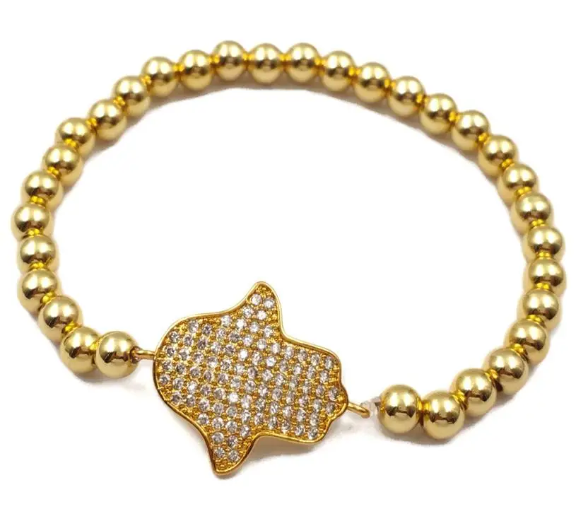 mix(6mm brass beads) WT-B484 WKT New Arrivals 6mm Brass Beads Micro Pave Cubic Zirconia Hamsa Hand Shape Bracelet Women Fashion Bracelets Jewelry - Окраска металла: mix(6mm brass beads)