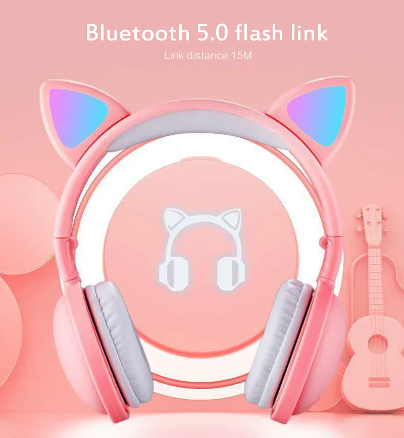 Wireless LED Cat Cute Ea Headphone e Kid Girls Noise Canceling Line Type Headset Folding Headset Bluetooth Earphon For Android