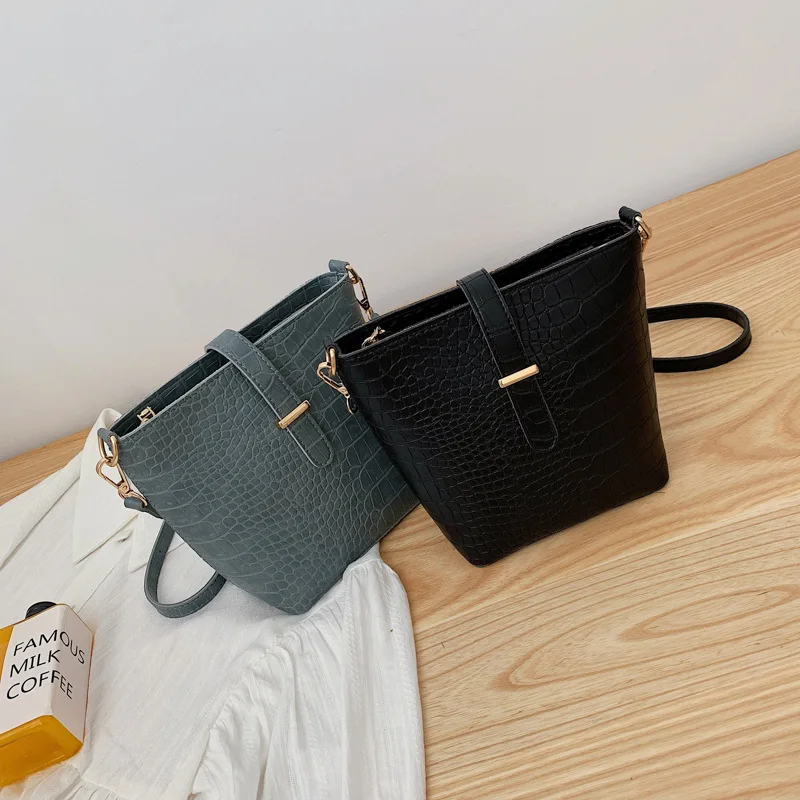 

Fashion PU Leather Bucket Bag Women's 2019 New Style Korean-style Stone Pattern Shoulder Bag Versatile inflooring yang Gas Shoul
