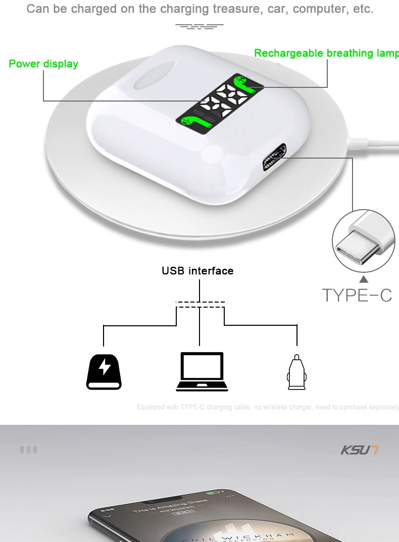 KSUN BT03 TWS 5,0 Bluetooth наушники 3D стерео беспроводные наушники с двойным микрофоном