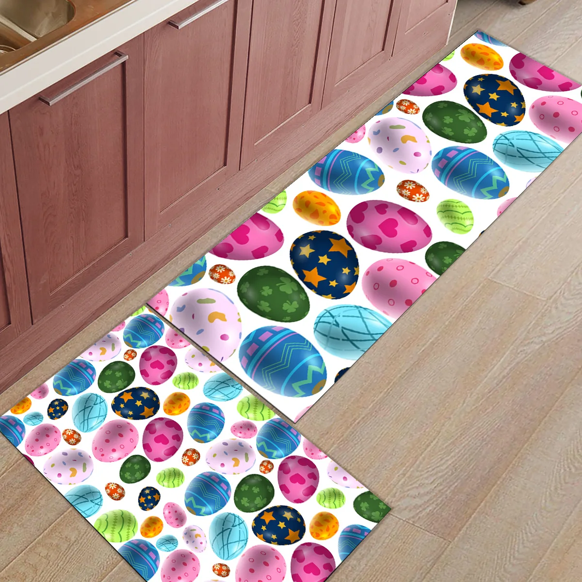 2 Piece Kitchen Mats Easter colorful eggs Doormats for Entrance Way Bathroom Living room Door Home Decor | Дом и сад