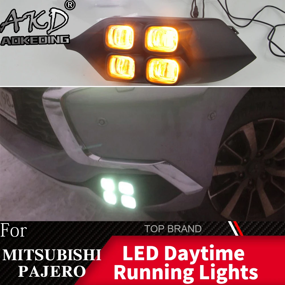 Светодиодный фонарь дневного света для Mitsubishi Pajero Sport желтый сигнал поворота функция 12 В автомобиля DRL противотуманная фара украшение