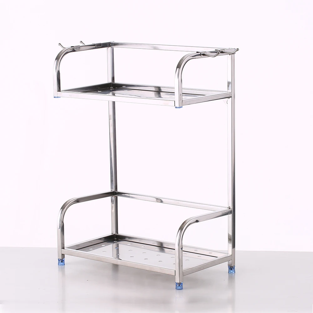 

Hot New 2-Tiers Kitchen Shelf Stainless Steel Seasoning Shelf Kitchen Shelf Rack Organizer Spice Storage Rack with Hanging Hook