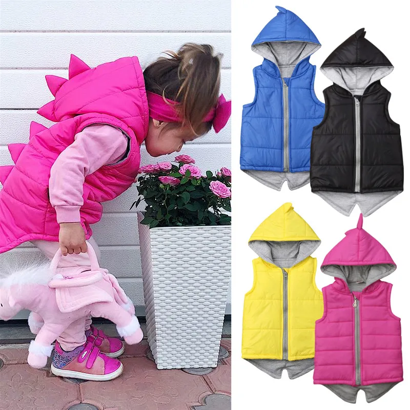 0-7Y Kids Baby Girls Boys Dinosaur Hooded Vest Coats Winter Children Clothes Zipper Jacket Waistcoat Baby Outwear Waistcoats children vest
