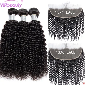 

Mongolian Kinky Curly Bundles With Frontal 13x6 13x4Lace Frontal With Hair Bundle Remy Human Hair Bundles With Closure VIPbeauty