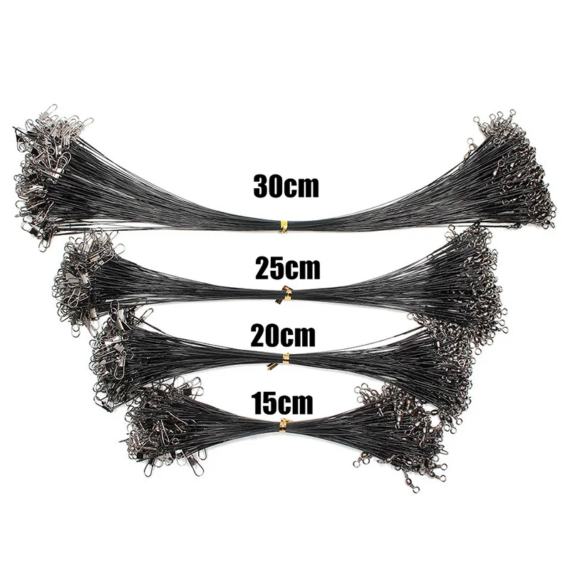 20PCS Anti Bite Steel Fishing Line Steel Wire Leader With Swivel Fishing Accessory Lead Core Leash Fishing Wire 15CM-40CM