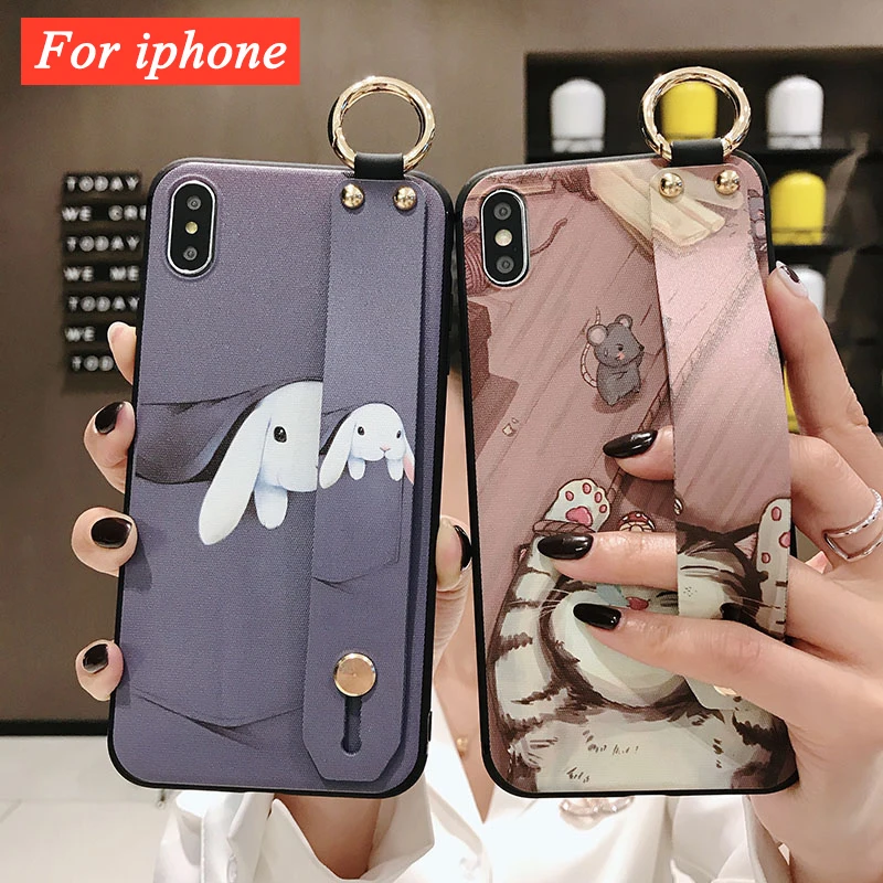 Чехол для iPhone 11 Pro Max 7 Plus 8 6 6S Xs XR X SE 2 забавный мультяшный браслет из тпу с животными