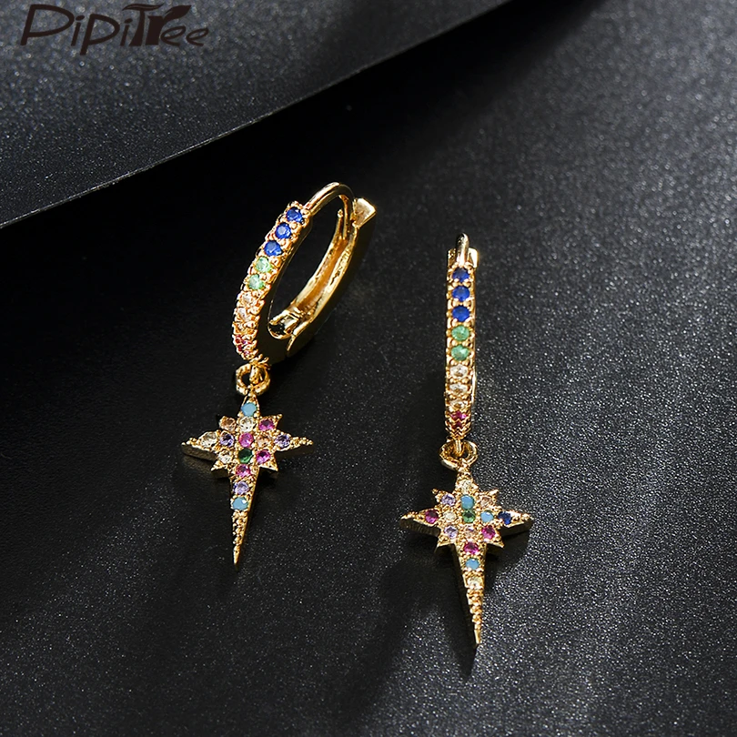 

Pipitree Easy Wear Popular Star Charm Drop Dangle Earrings Gold Color Cubic Zirconia Crystal Women Earrings Punk Party Jewelry